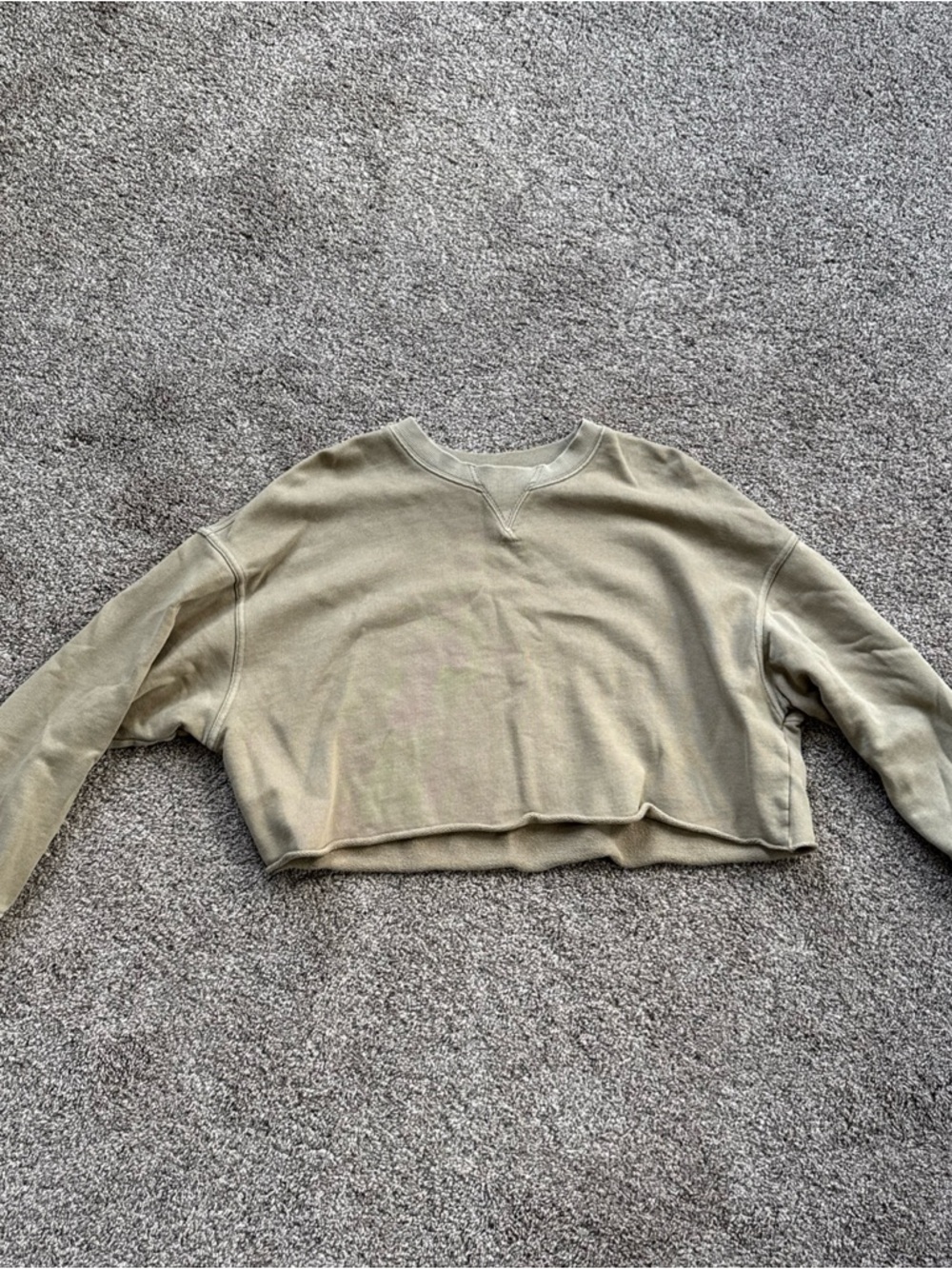 Aerie Offline Women’s Medium Cropped Taupe/Green Crewneck Sweatshirt EUC